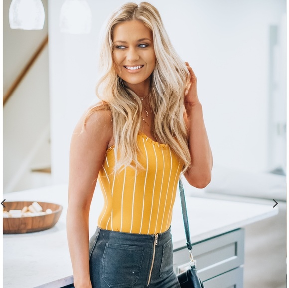 Blue Blush Tops - ⬇️2 Days⬇️Mustard Pinstripe Bodysuit